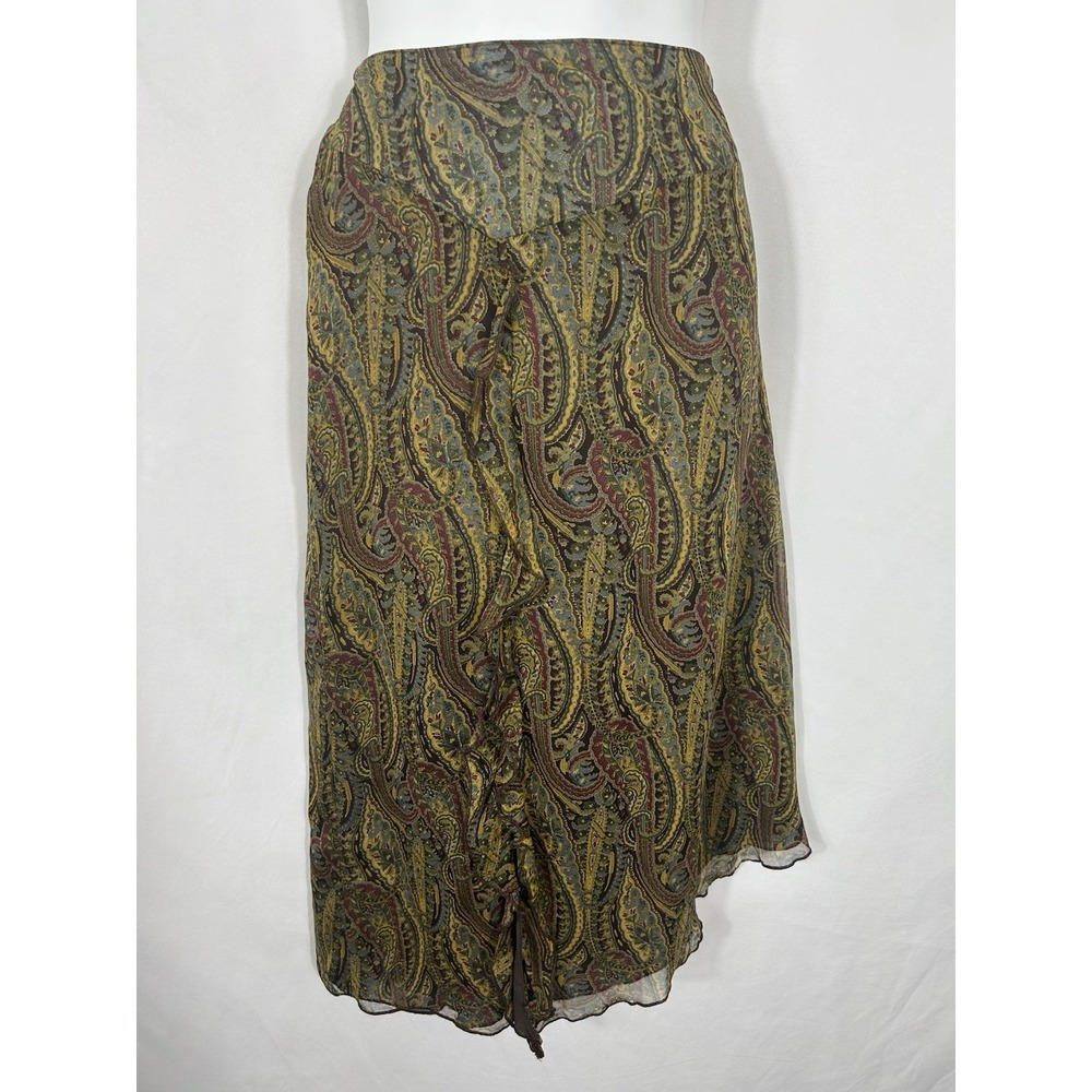 Vintage Womens 100% Silk Skirt Size 8 Paisley Brown Boho Forest Fairy 90s Grunge